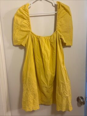ZARA Yellow Puff-Sleeve Eyelet Hem Dress or Tunic Large